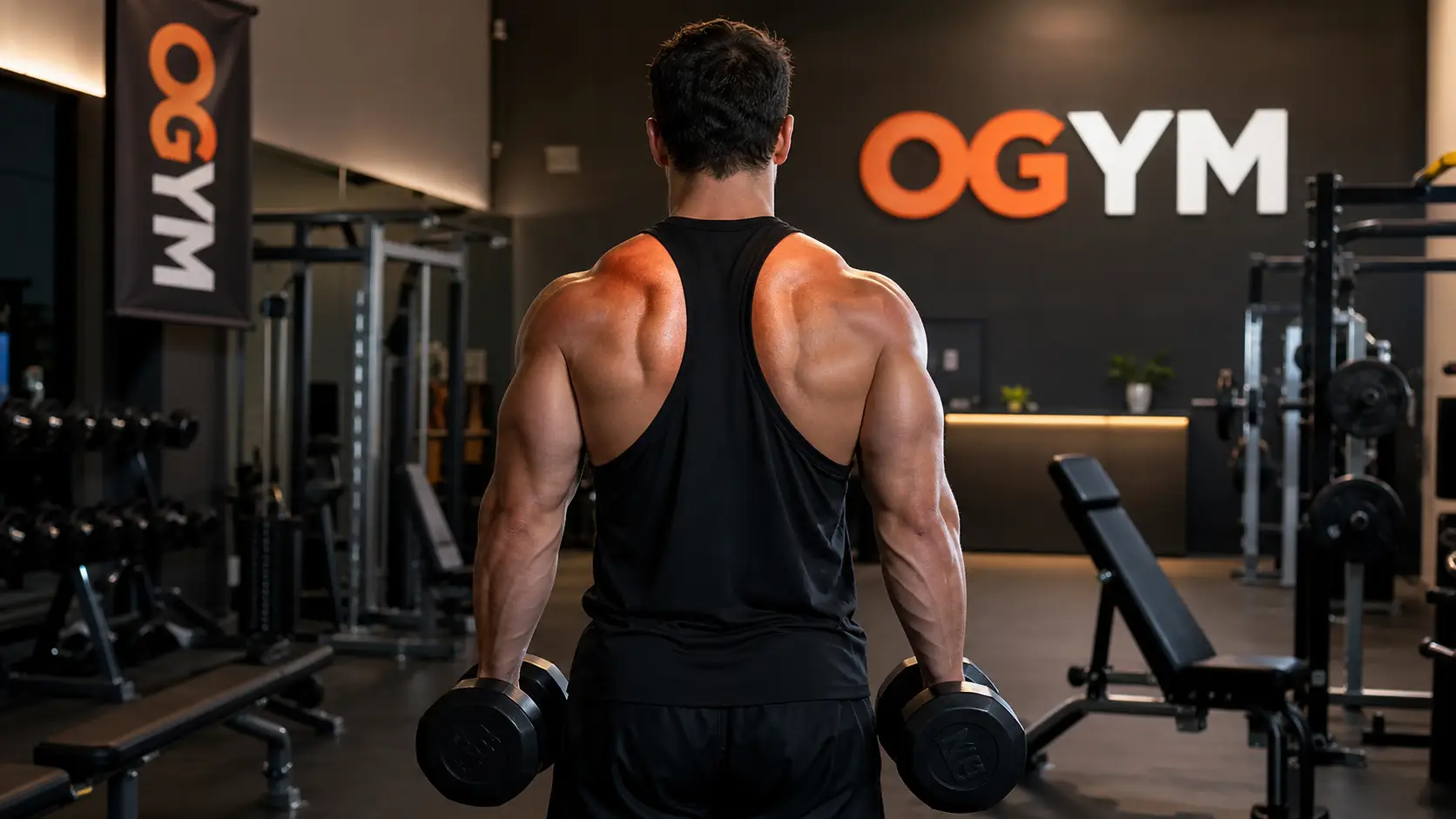 Entraînement des trapèzes avec shrugs haltères dans la salle de sport OGYM
