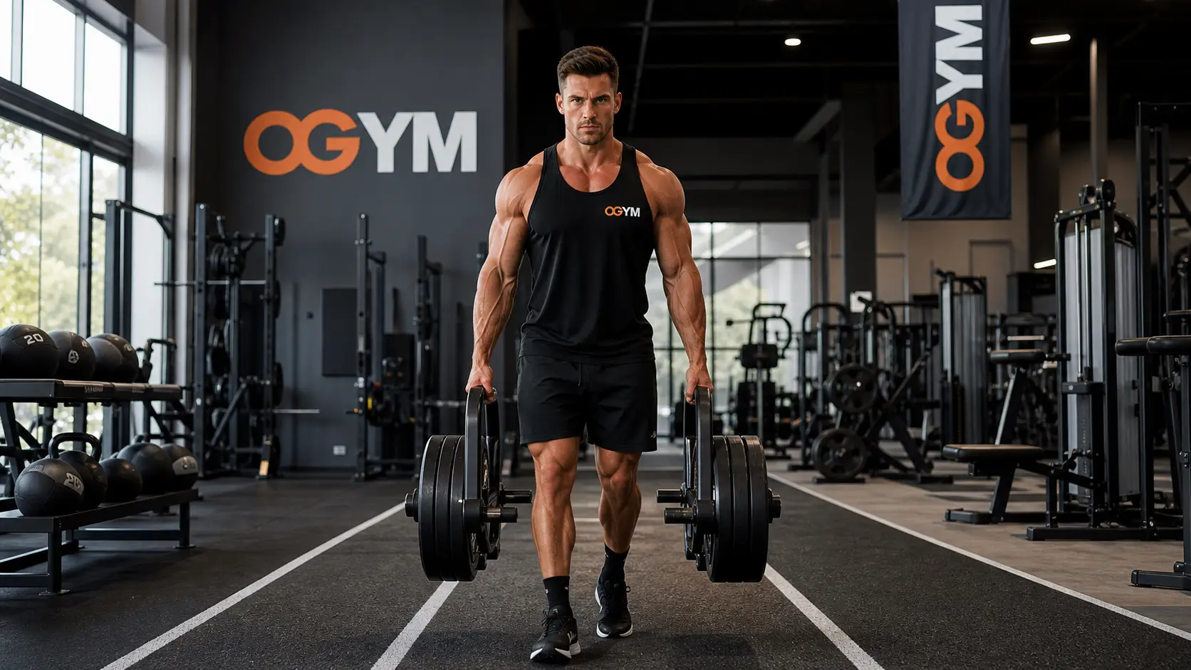 farmer walk pour développer ses trapèzes dans une salle de sport à Évreux